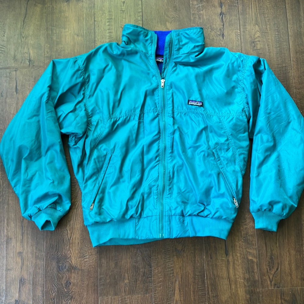 Patagonia Green and Blue Nylon Fleece Jacket Size M